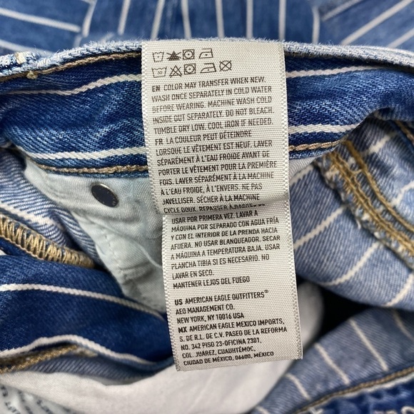 American Eagle Mom Jean Skinny Blue White Pinstripe Size 0 Regular - Picture 14 of 14